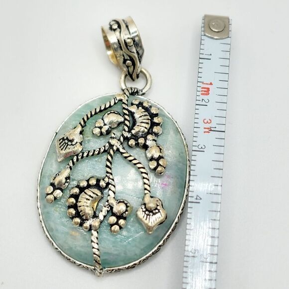 Vintage Sterling silver Amazonite fillagree pendant - Picture 6 of 7
